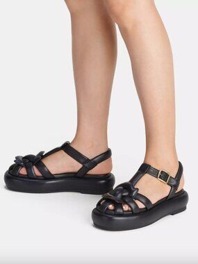 COACH Penney Black Leather Flatform Fisherman Sandals 7 - NWOT LUXE
